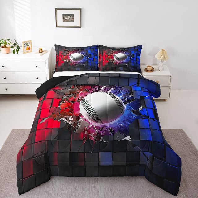 Erosebridal Baseball Bedding King Comforter Set,Sport Theme Down Comforter,Geometric Decor,Reversible