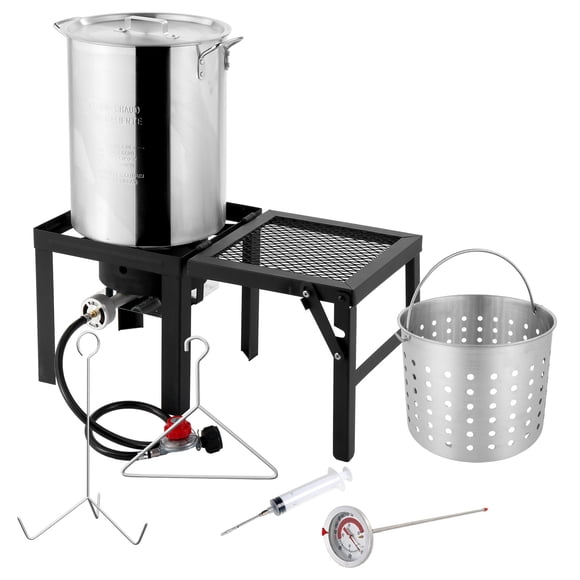 Ktaxon Trousse de Friteuse d'Extérieur au Propane Casserole en Aluminium pour Frire / Faire Bouillir la Dinde 30 Qt avec Poste de Travail Latéral