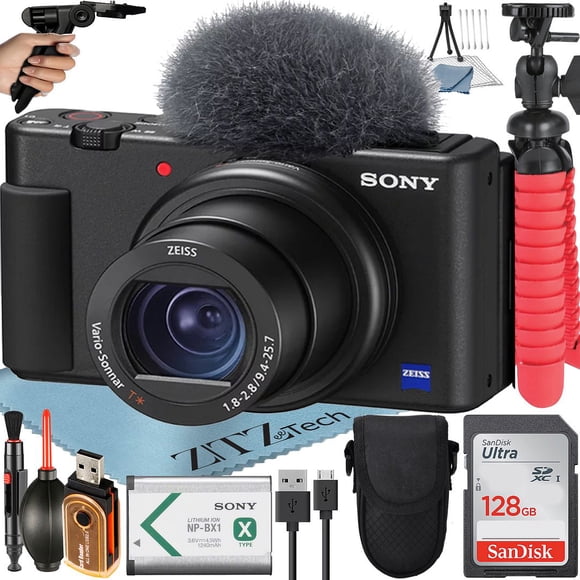 Sony ZV-1F Appareil Photo de Vlogue (Noir) avec Carte Mémoire SanDisk 128 Go + Trépied + Ensemble d'Accessoires ZeeTech
