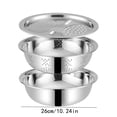 thumbnail image 1 of Suncoda Algaecide, Multifunctional Stainless Steel Basin - New Three Piece Set of Colander Filter, Salad Rotator, Fruit and Vegetable Rice Washing Filter, Basket Bowl, 1 of 6