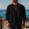 thumbnail image 2 of zbxnLI Mens Linen Shirts Drawstring V Neck Long Sleeve Shirt Lightweight Spring Fall Long Sleeve T-Shirts, 2 of 8