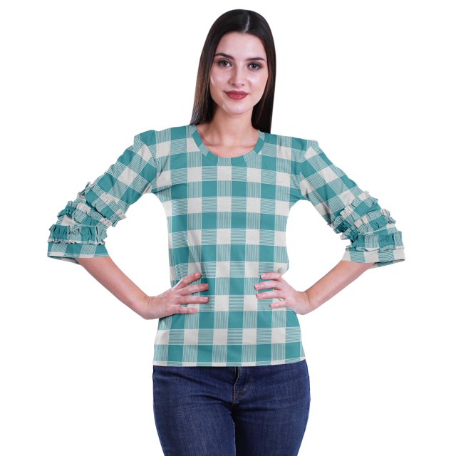 Moomaya T-Shirt Court pour Femmes en Coton Imprimé à Manches à Volants Grande Taille