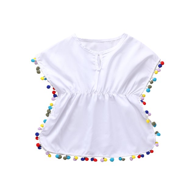 Kmbangi Robe de Plage pour Filles Tout-Petits Col Rond Manches Chauve-Souris Courtes une Pièce Été Décontracté Style Ample 0-5T