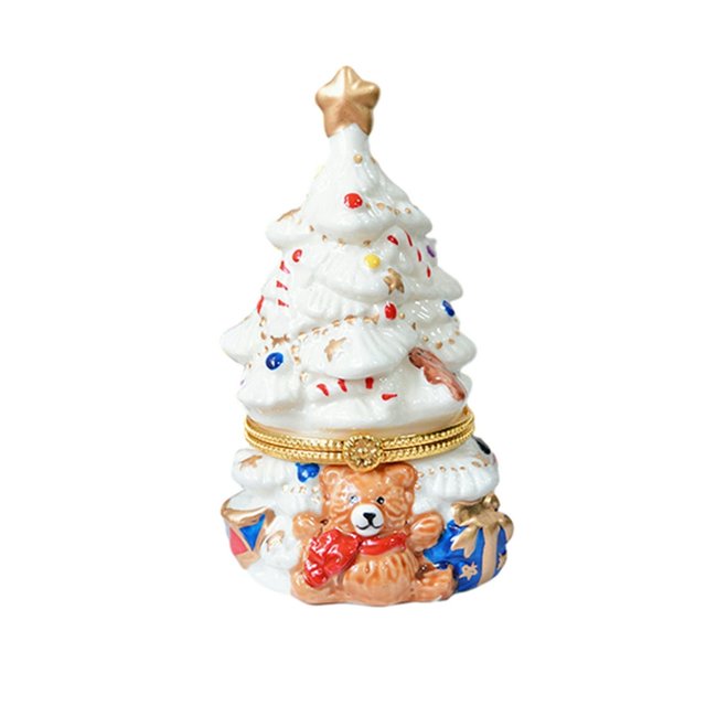 Christmas Tree Jewelry Box Ceramic Hinged Trinket Box Small Christmas Tree Figurine Organizer Home Tabletop Decor Christmas Gifts