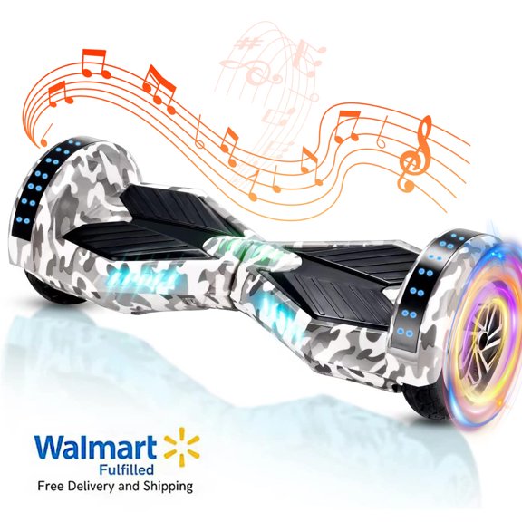 WEELMOTION Hoverboard Tout-Terrain Camouflage de 8 Pouces pour Enfants et Adultes, Certifié UL 2272, Hoverboard Tout-Terrain de 8 Pouces avec Lumières LED, Haut-Parleur Bluetooth et Sac de Transport, Deux Moteurs de 300 W jusqu'à 10 km/h