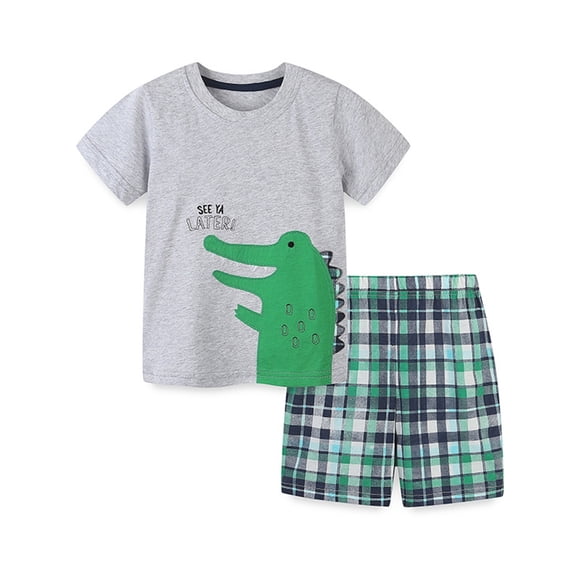 Toddler Pajamas Children's Summer Crocodile Prints Printed Short Sleeved Pajamas Set Cotton Sleepwear for Kids Boys Pyjama Garcon Grey 6 Years-7 Years