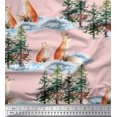 thumbnail image 1 of Soimoi Pink Poly Georgette Fabric Fox & Pine Tree Print Fabric by the Yard 52 Inch Wide, 1 of 5