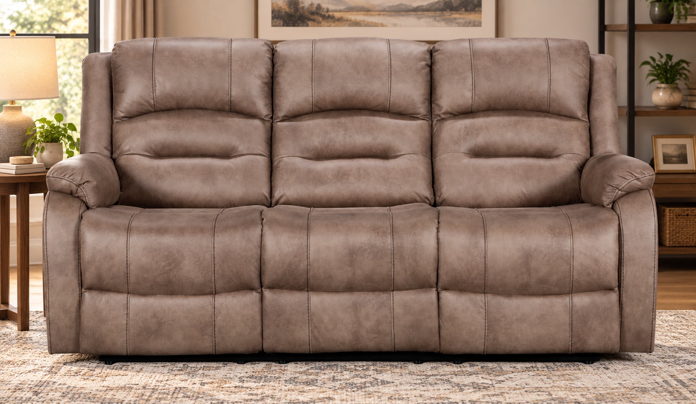 K-Living Larissa Recliner Sofa in Caramel Brown Palomino Fabric for ...