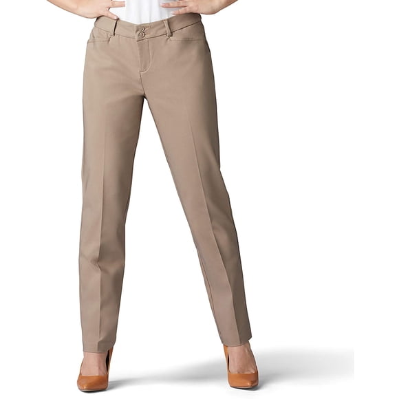 Lee Womens Petite Secretly Shapes Regular Fit Straight Leg Pant, Light Fawn, 14 Short Petite