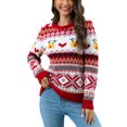 thumbnail image 1 of Nituyy Chandail de Noël pour Femmes à Manches Longues, Col Rond, Chandail à Enfiler avec Cerf, Chandail d'Hiver, 1 of 6