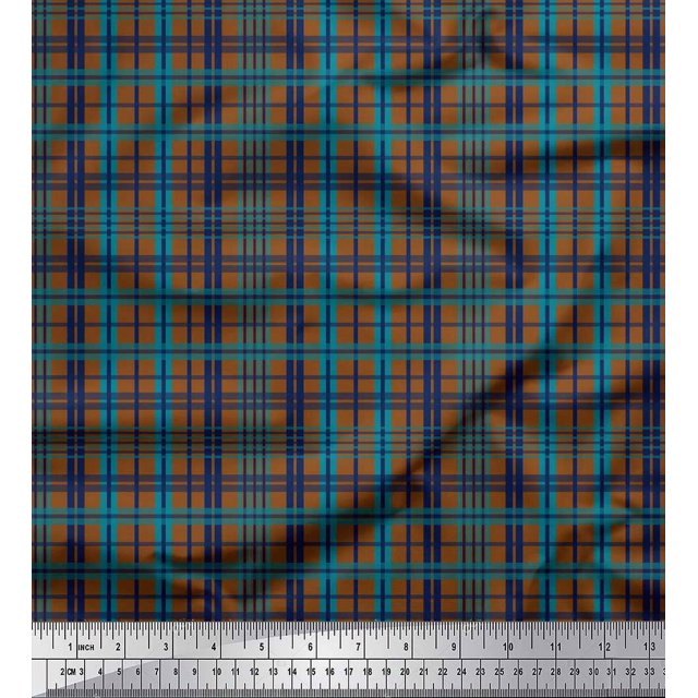 Soimoi Brown Moss Georgette Fabric Check Check Print Sewing Fabric Yard 42 Inch Wide