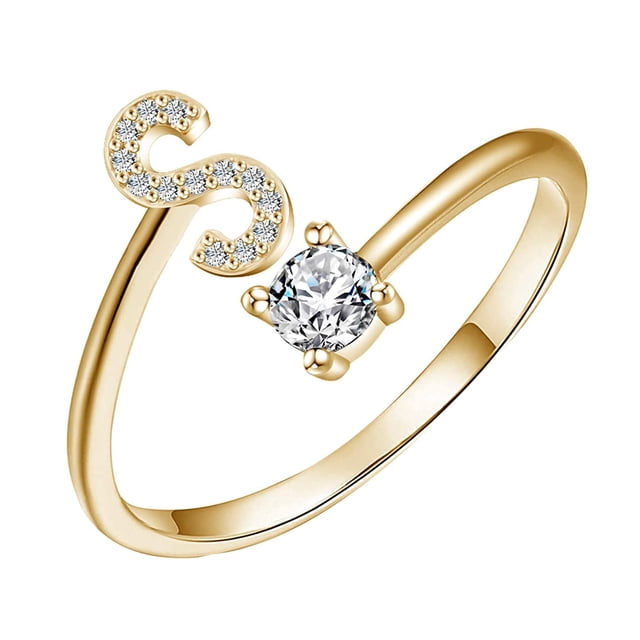 QIPOPIQ Clearance Rings Exquisite Fashion 26 English Alphabet Style Ring Letter Fashion Copper Ring Gifts for Her