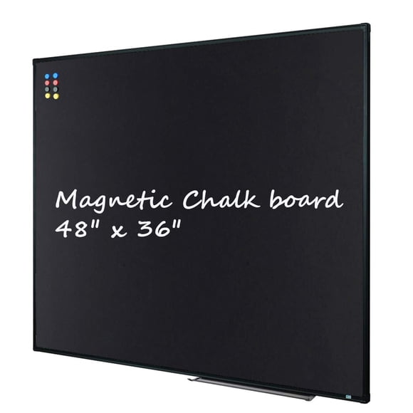 Large 48" x 36" Magnetic Chalk Board| Wall Mounted Chalk Black Bulletin Board with Pen Tray, Black Aluminum Message Presentation Memo Board for Office & School