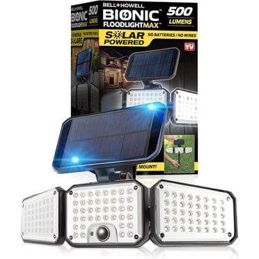 Bell + Howell Bionic Max Black Solar Powered Motion Activated 500 Lumen Outdoor Floodligh