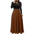 thumbnail image 1 of Robes pour Femmes Robe Maxi pour Femmes Unie à Manches Longues à Col Rond à Enfiler Robe Patchwork Robes Courtes P-77 Café S, 1 of 5
