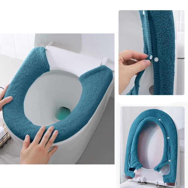 Birdeem Housse de Siège de Toilette Salle de Bain Douce Plus Épaisse Réchauffeur avec Boutons-Pression Tissu Extensible Lavable Housses de Siège de Toilette Réutilisables Installation Facile Nettoyage