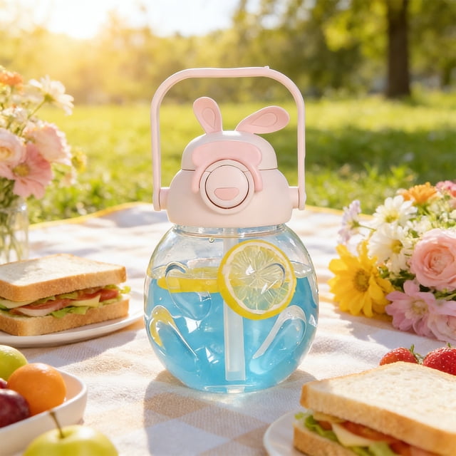 Deeceymbur Large Capacity Portable Water Bottle Rabbit Design Leak Proof Insulated for Outdoor Camping Sports Travel