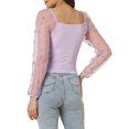 thumbnail image 3 of INSPIRE CHIC Haut Court Texturé à Manches Longues en Maille Transparente à Encolure Carrée Décontractée pour Femme avec Imprimé d'Étoiles Violet Pâle TP, 3 of 5