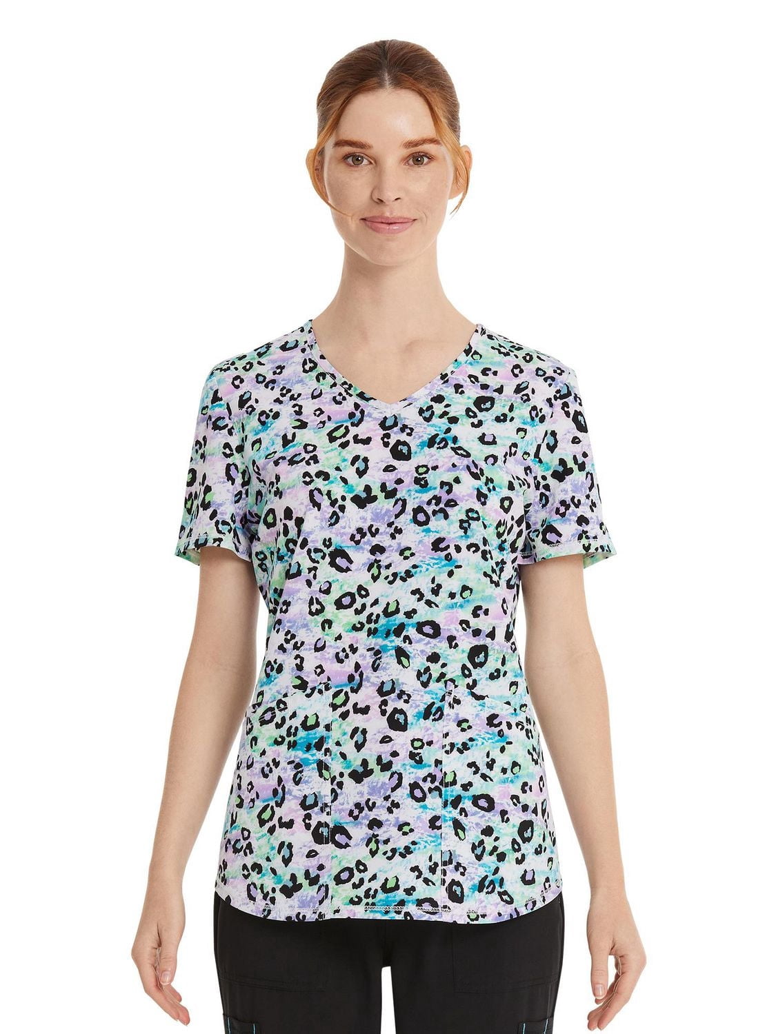Scrubstar Women's Painterly Cheetah V-Neck Print Scrub Top 