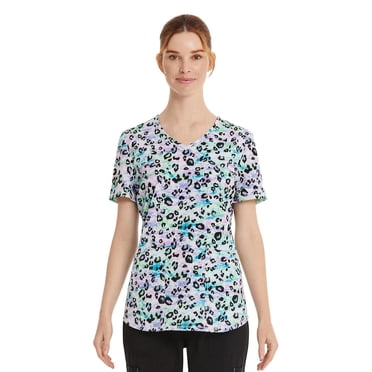 Scrubstar Women's Painterly Cheetah V-Neck Print Scrub Top 