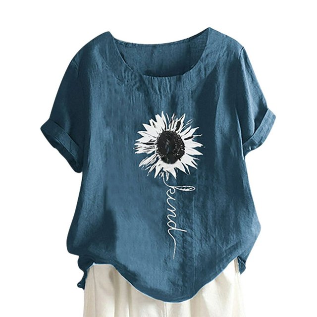 AMERTEER T-Shirt à Manches Courtes à Imprimé Tournesol pour Femme T-Shirt à Col Rond pour Femme
