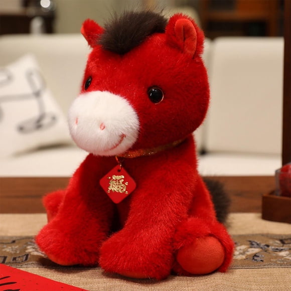 Horse Figurine, EDHITNR Adorable Realistic Little Horse Doll, Soft Cuddly Plush Decorative Ornament Great Gift for KidsAdults, Red