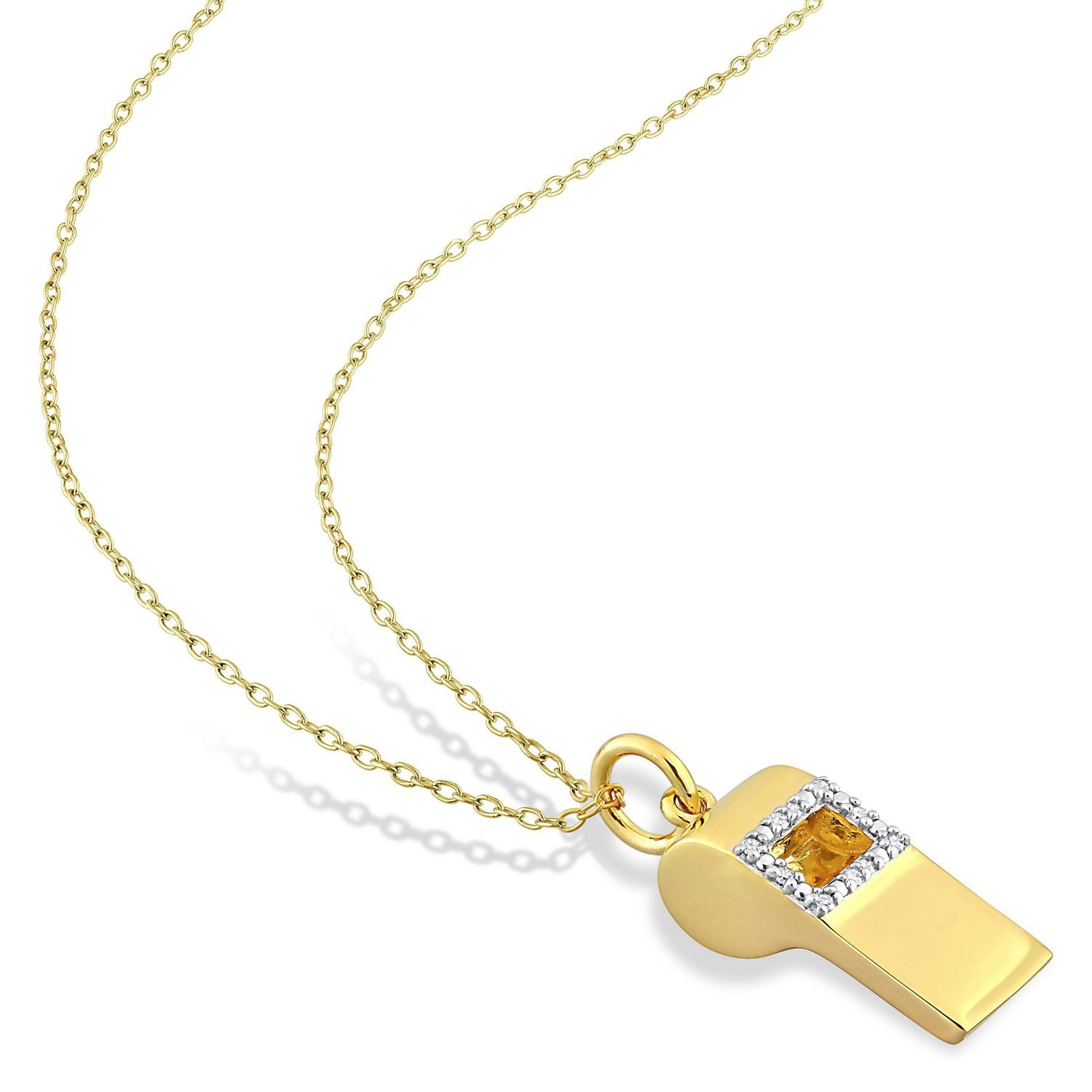 Collier pendentif en forme de sifflet Miabella d'accent de diamant en Argent Sterling Plaqué Jaune