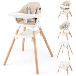 Patiojoy 3 en 1 Chaises hautes pour bébés et tout-petits, Chaise haute convertible avec repose pieds Beige