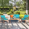 thumbnail image 3 of Costway Ensemble de Mobilier de Patio en Bois 4 Pcs Table Sofa Chaise Coussiné Jardin Turquoise, 3 of 10