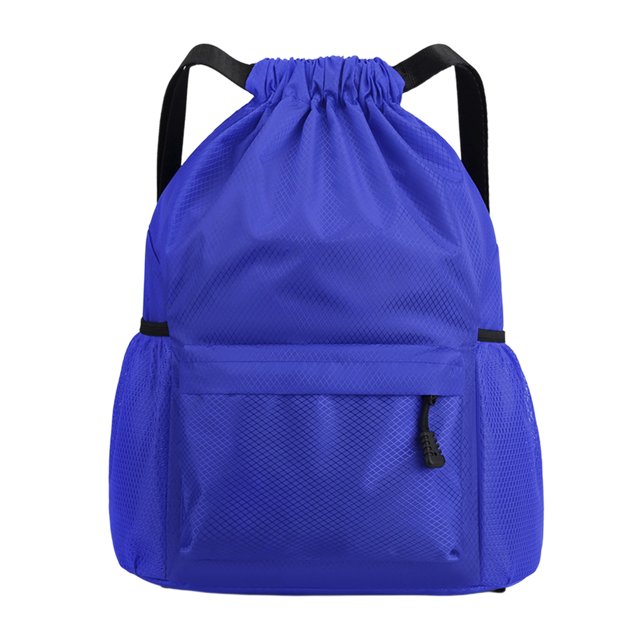 HHBEAUTY Blue Drawstring Gym Bag for Men, Waterproof Drawstring Backpack for Women, Swim Bag with Shoes Compartment, Pull String Sport Bag for Soccer and Basketball
