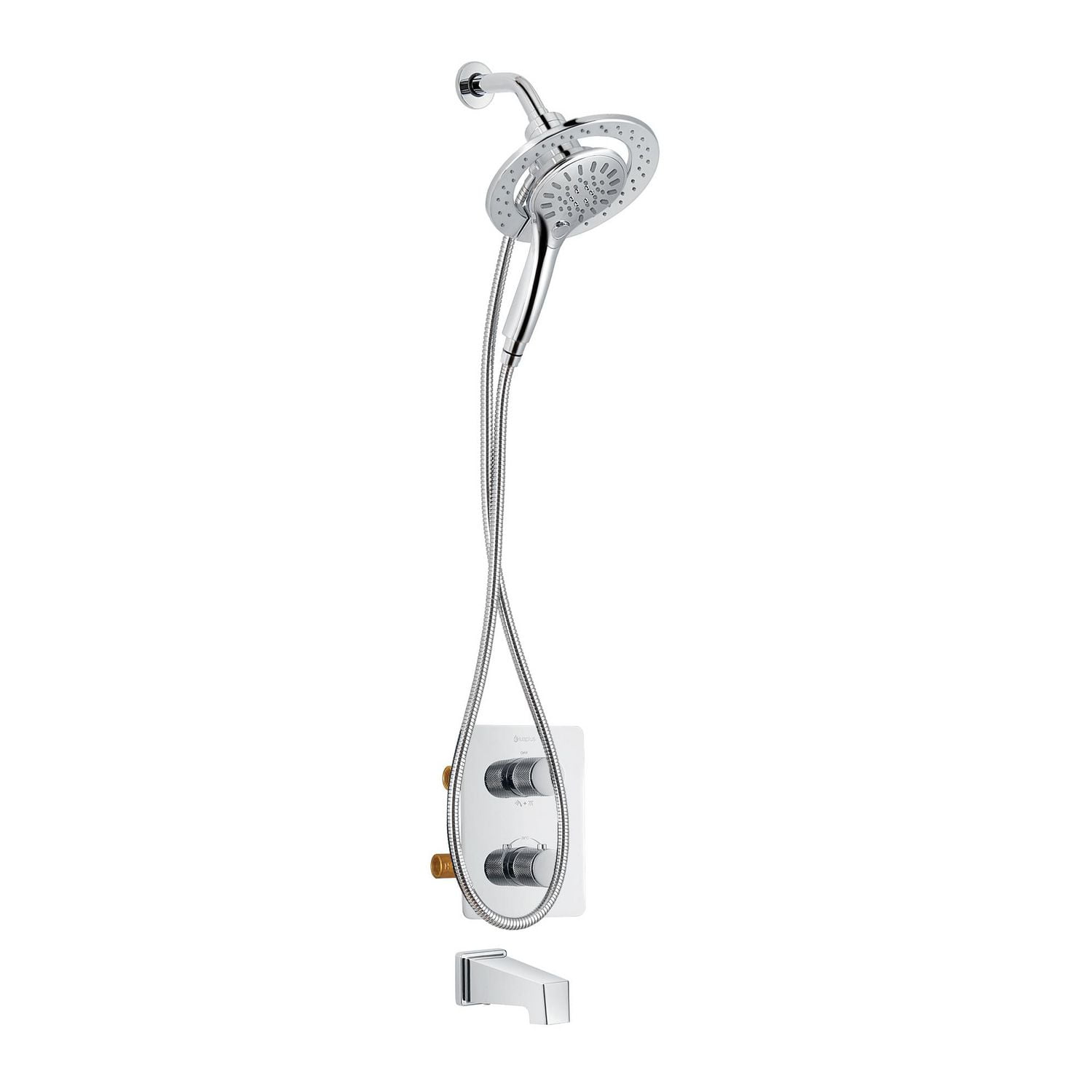 Square 3-functions thermostatic valve, Magnetic handheld shower, bath spout or simultaneously, chrome finish