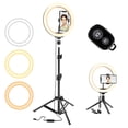 thumbnail image 2 of 8" 20cm Selfie Ring LED Light with 50" Extendable Tripod Stand & Flexible Phone Holder for Live Stream/Makeup, with remote control, 2 of 6