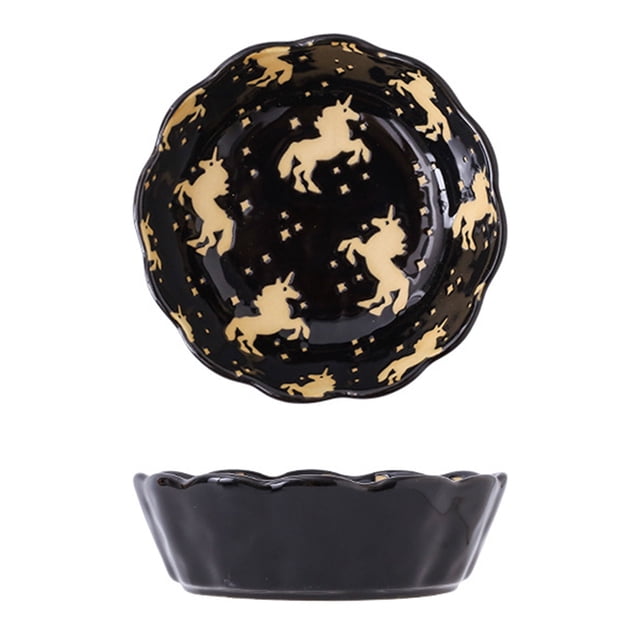 Qeeadeea Small Round Baking Dish Set Of 2, Colorful Ceramic Pie Pan, Round Ceramic Pie Plate-black-unicorn