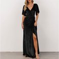 thumbnail image 1 of SMihono Robe Bohème d'Été pour Femmes Grande Taille Mode Robe Décontractée pour Femmes de Printemps et d'Été Fendue à Col en V à Manches Courtes, 1 of 4