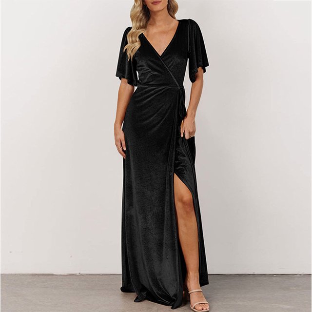 SMihono Robe Bohème d'Été pour Femmes Grande Taille Mode Robe Décontractée pour Femmes de Printemps et d'Été Fendue à Col en V à Manches Courtes