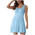 thumbnail image 2 of BEFOKA Robe pour Femme Grande Taille, Liquidation de Robes d'Été pour Femmes, Robe d'Été Unie Sans Manches à Col Rond Type Camisole Courte pour Femme, 2 of 5