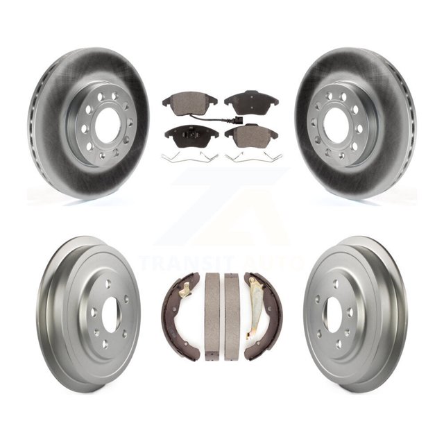 Transit Auto Front Rear Coated Disc Brake Rotors Ceramic Pads and Drum Kit for Car Volkswagen Jetta Beetle with 288mm Diameter Rotor KGT-102538