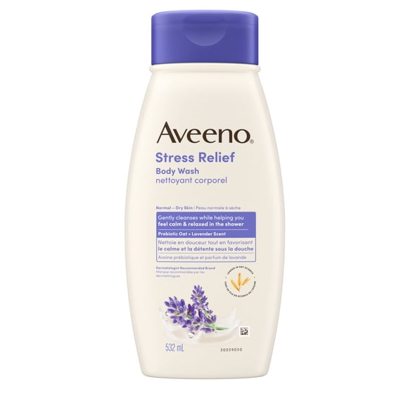 Aveeno Stress Relief Body Wash with Prebiotic Oat & Lavender Scent for Sensitive Skin, Shower Wash Gently Cleanses & Helps You Feel Calm & Relaxed, Sulfate-Free