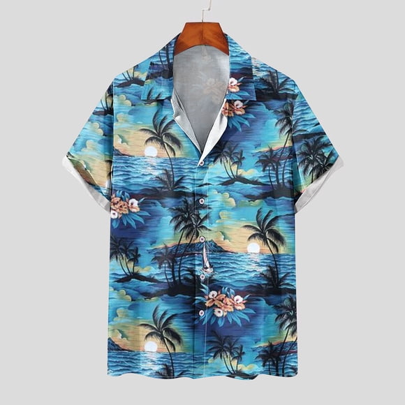 Men Shirt Print Short Sleeve Males Funny Tropical Casual Hawaiian Beach Shirt