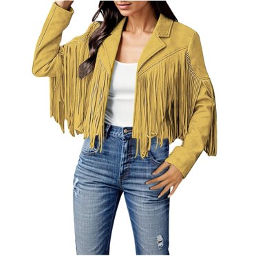 DondPO Veste en Faux Cuir pour Femmes Mode Couleur Unie Frange en Faux Suède Veste de Moto Mode Frange Veste de Moto Veste en Cuir pour Femmes 3TG Liquidation!