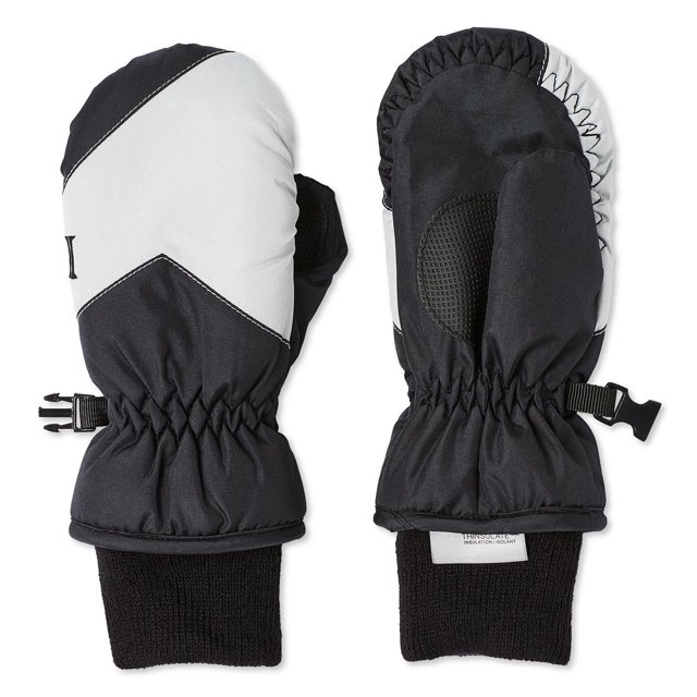 Igloos boys' black and white insulated ski mittens with elastic wrists, knit cuffs, and textured grip on the palms.