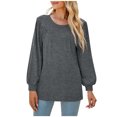 thumbnail image 1 of IROINID en Solde T-Shirt à Manches Longues en Polyester pour Femmes Confortable Été Col Rond Hauts Sexy Blouse Régulière Unie, Gris, 1 of 7
