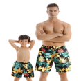 thumbnail image 1 of Parent-child Swim Trunks Quick Dry Swim Shorts Polka Dot/ Plant Print Bathing Suits with Pockets, 1 of 7