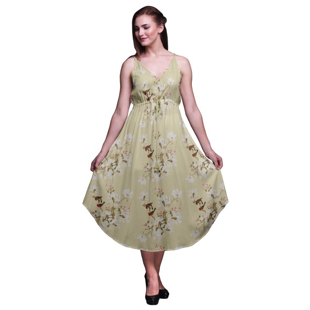 Bimba Robe de Plage Bohème Midi Sans Manches Imprimée Florale pour Femmes - Grande Taille