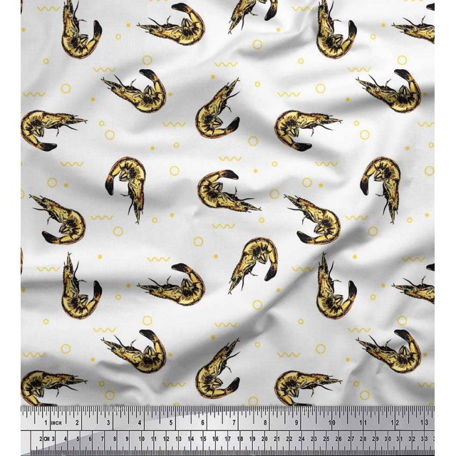 Soimoi Georgette Viscose Fabric Circle,Dot & Prawns Ocean Decor Fabric Printed Yard 42 Inch Wide