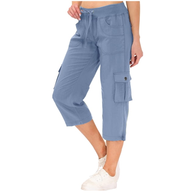 Shorts Capris Cargo pour Femmes, Pantalons Capris Cargo de Randonnée pour Femmes, Capris Cargo Amples pour Femmes avec Poches Taille Extensible, Shorts Légers à Séchage Rapide pour l'Extérieur, Sport, Voyage, Décontractés, Amples et Confortables