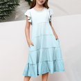 thumbnail image 3 of yoeyez Robes pour Enfants Filles 4-16 Fête Enfants Manches Volantées Robe Maxi à Volants Imprimé Dégradé Col Ras du Cou Robes Soleil Robe de Fête d'Anniversaire pour Enfant Bleu Clair,10 Ans, 3 of 6