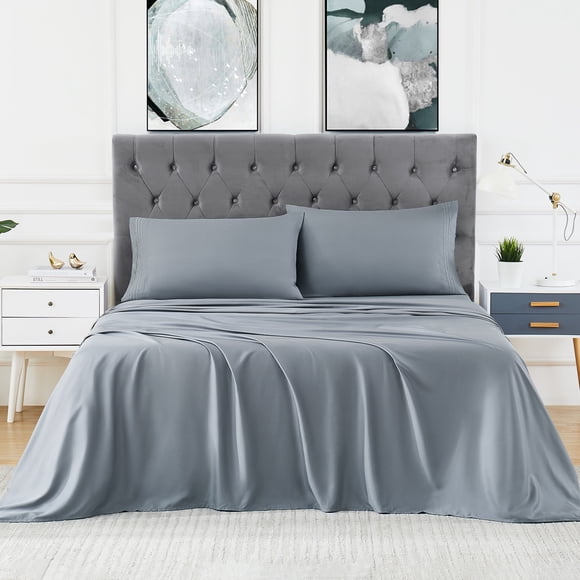 Ultra Soft Cooling Bamboo Bed Sheet Set - 100% Rayon from Bamboo, Breathable, Wrinkle-Free, Deep Pocket, Hotel Luxury, King Size, Dark Gray