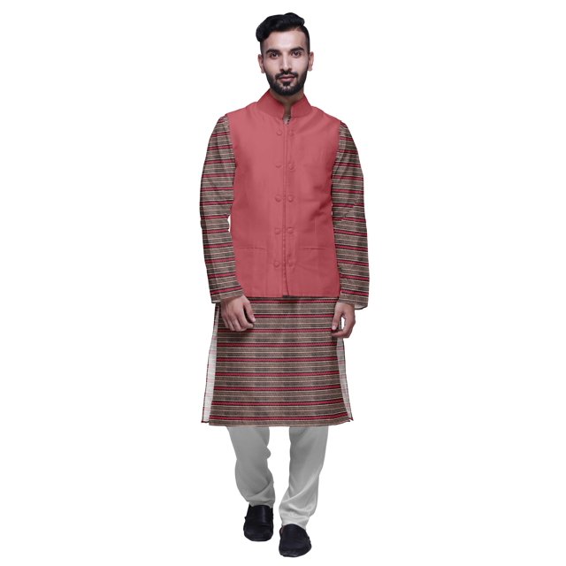 Atasi Ensemble Kurta Pyjama Ethnique Classique à Manches Longues Imprimé pour Hommes Tenue Décontractée
