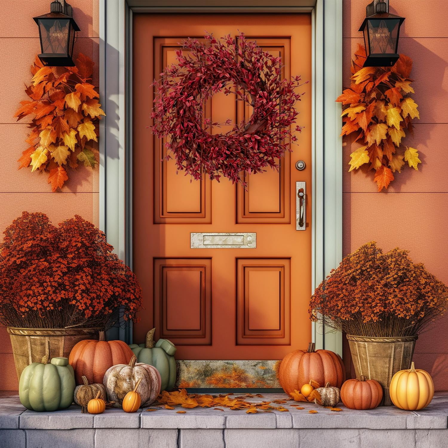 Mefallenssiah Halloween and Thanksgiving Simulation Green Plant Door Garlands Festival Decorations Plastic Small Flower Window Display Props Fall Decor 11.8in